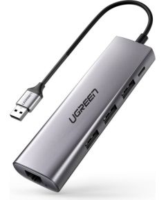UGREEN CM266 Hub Adapter 5in1 USB, 3x USB 3.0, micro USB, RJ45 (gray)