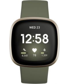 Fitbit Versa 3 Smart watch, NFC, GPS (satellite), AMOLED, Touchscreen, Heart rate monitor, Activity monitoring 24/7, Waterproof, Bluetooth, Wi-Fi, Soft Gold Aluminum/Olive Smart-Watch Умные часы
