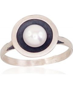 Серебряное кольцо #2101571(Matt+POx-MattBk)_PE, Серебро	925°, оксид (покрытие), Жемчуг , Размер: 17.5, 2.8 гр.