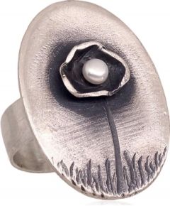 Серебряное кольцо #2101730(Matt+POx-MattBk)_PE, Серебро	925°, оксид (покрытие), Жемчуг , Размер: 18.5, 7.8 гр.