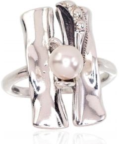 Серебряное кольцо #2101706(POx-Bk)_PESN, Серебро	925°, оксид (покрытие), Жемчуг (синт.) , Размер: 18, 5.1 гр.