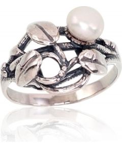 Серебряное кольцо #2101705(POx-Bk)_PE, Серебро	925°, оксид (покрытие), Жемчуг , Размер: 19, 3.4 гр.