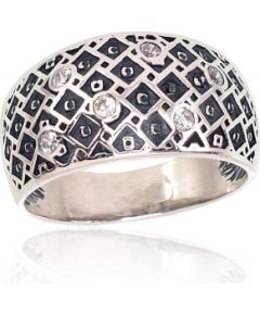 Серебряное кольцо #2101683(POx-Bk)_CZ, Серебро	925°, оксид (покрытие), Цирконы , Размер: 18.5, 5.9 гр.