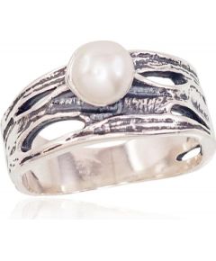 Серебряное кольцо #2101570(POx-Bk)_PE, Серебро	925°, оксид (покрытие), Жемчуг , Размер: 18, 4.4 гр.