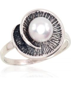 Серебряное кольцо #2101418(POx-Bk)_PE, Серебро	925°, оксид (покрытие), Жемчуг , Размер: 18, 2.9 гр.