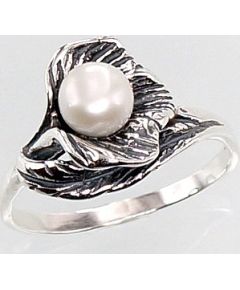 Серебряное кольцо #2100678(POx-Bk)_PE, Серебро	925°, оксид (покрытие), Жемчуг , Размер: 17, 2.9 гр.