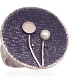 Серебряное кольцо #2101733(Matt+POx-MattBk)_PE, Серебро	925°, оксид (покрытие), Жемчуг , Размер: 18.5, 9 гр.