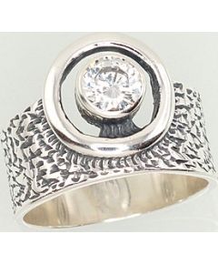 Серебряное кольцо #2101208(POx-Bk)_CZ, Серебро	925°, оксид (покрытие), Цирконы , Размер: 18, 6.3 гр.
