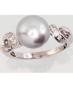 Серебряное кольцо #2101467(PRh-Gr)_CZ+PE-GR, Серебро	925°, родий (покрытие), Цирконы , Жемчуг , Размер: 17, 3.2 гр.