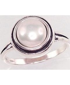 Серебряное кольцо #2100949(POx-Bk)_PE, Серебро	925°, оксид (покрытие), Жемчуг , Размер: 18, 3.9 гр.