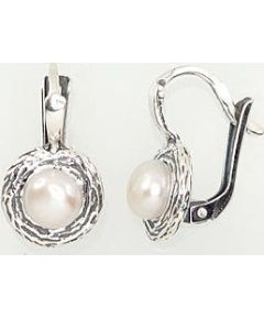 Sudraba auskari  #2202153(POx-Bk)_PE, Sudrabs	925°, oksīds (pārklājums), Pērles , 3.9 gr. Ar "angļu" slēdzēju