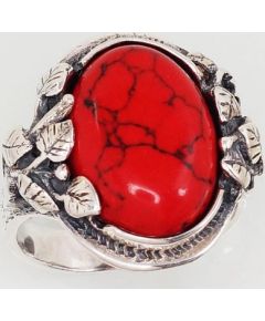 Серебряное кольцо #2101199(POX-BK)_COX, Серебро	925°, оксид (покрытие), Коралл (Имитация) , Размер: 21.5, 8.9 гр.