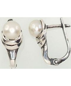 Серебряные серьги #2202151(POX-BK)_PE, Серебро	925°, оксид (покрытие), Жемчуг , 4.3 гр.