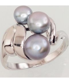 Серебряное кольцо #2101454(PRH-GR)_PE-GR, Серебро	925°, родий (покрытие),  Жемчуг , Размер: 17, 4.2 гр.