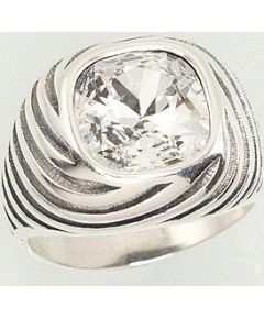 Серебряное кольцо #2101209(POX-BK)_SV, Серебро	925°, оксид (покрытие), Кристаллы swarovski , Размер: 18, 8.3 гр.