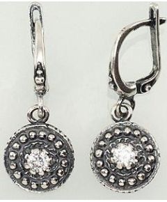 Серебряные серьги #2201709(POX-BK)_CZ, Серебро	925°, оксид (покрытие), Цирконы , 5 гр.