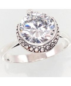 Серебряное кольцо #2101409(POX-BK)_CZ, Серебро	925°, оксид (покрытие), Цирконы , Размер: 17, 3.1 гр.