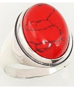 Серебряное кольцо #2101192(POX-BK)_COX, Серебро	925°, оксид (покрытие), Коралл (Имитация) , Размер: 18.5, 8 гр.
