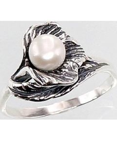 Серебряное кольцо #2100678(POX-BK)_PE, Серебро	925°, оксид (покрытие), Жемчуг , Размер: 18, 3 гр.