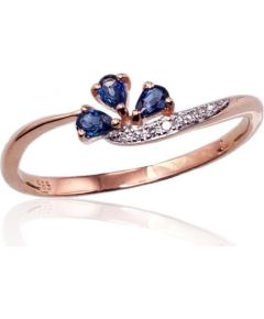 Золотое кольцо #1100420(AU-R+PRH-W)_DI+SA, Красное золото	585°, родий (покрытие) , Бриллианты (0,019Ct), Сапфир (0,22Ct), Размер: 16, 1.24 гр.