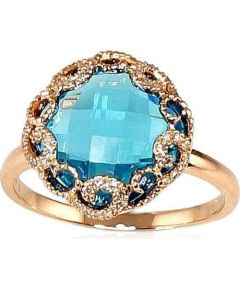 Золотое кольцо #1100093(AU-R)_DI+TZB, Красное золото	585°, Бриллианты (0,112Ct), Голубой топаз (5,76Ct), Размер: 17, 3.35 гр.