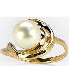Zelta gredzens #1100047(AU-Y)_PE, Dzeltenais zelts	585°, Pērles , Izmērs: 17.5, 3.52 gr.