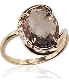 Золотое кольцо #1100023(AU-Y)_CZ+KZSM, Желтое золото	585°, Цирконы , Дымчатый кварц , Размер: 18, 3.5 гр.