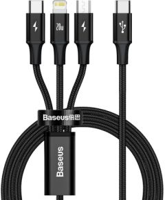 Kabelis USB C spraudnis un pārejas uz 3 spraudņiem (USB C (līdz 15W), micro USB (līdz 10W), lightning (līdz 20W)) 1.5m melns Rapid BASEUS