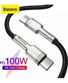 Kabelis USB C - USB C, datu pārraidei un savienojumam līdz 100W 1m melns Cafule Metal BASEUS