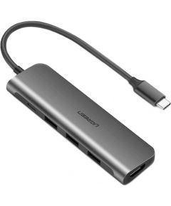 UGREEN 5in1 USB-C to HDMI 4K Adapter, 3x USB 3.0, Type-C (gray)