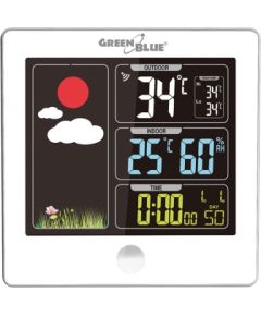 Greenblue Wireless Weather Station Outside Sensor Alarm Colorful Display Green Blue GB521W