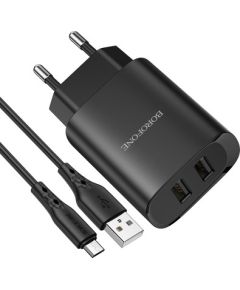 Зарядное устройство для телефона Borofone BN2 USB / 5V / 2.1A / 10.5W + кабель Micro USB черное