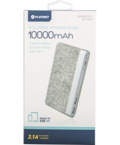 Platinet портативный аккумулятор 10000mAh Fabric Braided LiPo 2.1A, светло серый (44243)