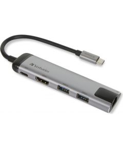 Verbatim 49141 interface hub USB 3.2 Gen 1 (3.1 Gen 1) Type-C 1000 Mbit/s Black, Silver