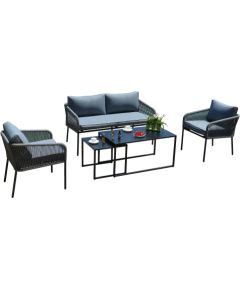 Dārza mēbeļu komplekts LEVINE galds, dīvāns un 2 atzveltnes krēsli, melns