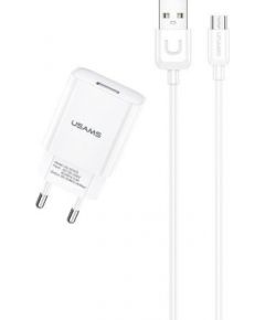 Usams T21 Set 2в1 Адаптивная Быстрая 2.1A Сетевая зарядка + USB на Micro USB 1м Кабель Белый
