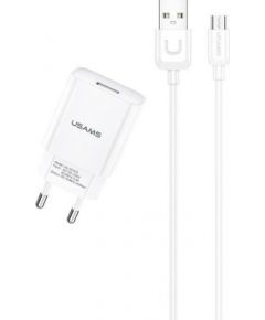 Usams T21 Komplekts 2in1 Adaptīvs Ātrs 2.1 USB tīkla lādētājs + USB uz Micro USB 1m Kabelis Balta