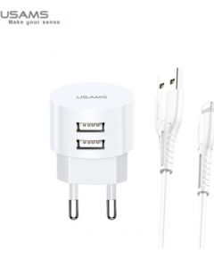 Usams US-T20 Set 2in1 Круглой формы Компактная Быстрая 2.1A Сетевая зарядка + USB на Lightning 1м Кабель Белый