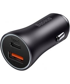Baseus Golden Contactor Max car charger, USB + USB-C, 60W (gray) Telefonu lādētāji 12v Automašīnām