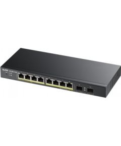 ZYXEL GS1900-10HP, 8-PORT GBE L2 POE SMART SWITCH + 2 SFP SLOTS, 802.3AT, DESKTOP, FANLESS, 70 WATT, V2