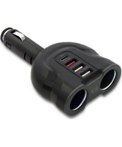 Qoltec 50641 Car Charger 12-24V | 52W | 5V | 2.4A| 2xUSB | USB QC 3.0 | USB C PD | 2x Cigarette Lighter Splitter