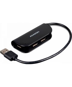 Axagon Handy four-port USB 2.0 hub with a permanently connected USB cable. Black.