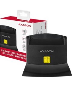 Axagon desktop stand reader Smart card / ID card AXAGON CRE-SM2 with USB 2.0 interface include SD, microSD and SIM card slots.