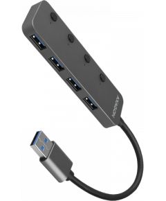 AXAGON HUE-MSA 4x USB3.2 Gen 1 SWITCH hub, metal, micro USB power IN, 20cm USB-A cable