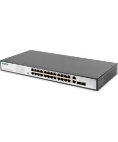 Digitus Fast Ethernet PoE Switch 24-port PoE + 2 Combo, 370W PoE DN-95343 10/100 Mbps (RJ-45), Unmanaged, Rack mountable, Power supply type Internal, Ethernet LAN (RJ-45) ports 24