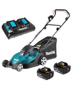 Akumulatora mauriņa pļaujmašīna DLM432PT2 Makita 2X18V, 43cm, 2X5,0Ah Li-ion DC18RD, 3 in 1 (Pļaušana/savākšana/sasmalcināšana)