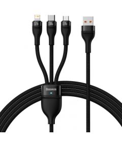 3in1 USB cable Baseus Flash Series, USB-C + micro USB + Lightning, 100W, 1.2m (black)