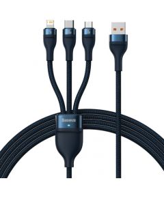 3in1 USB cable Baseus Flash Series, USB-C + micro USB + Lightning, 100W, 1.2m (blue)