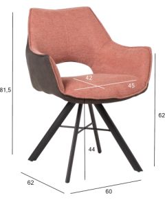 Pusdienu krēsls EDDY 60x62xH81,5cm, laša rozā/tumši pelēks