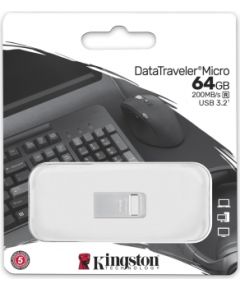 Kingston USB 3.2 Flash Drive  DataTraveler micro 64 GB, USB 3.2, Silver